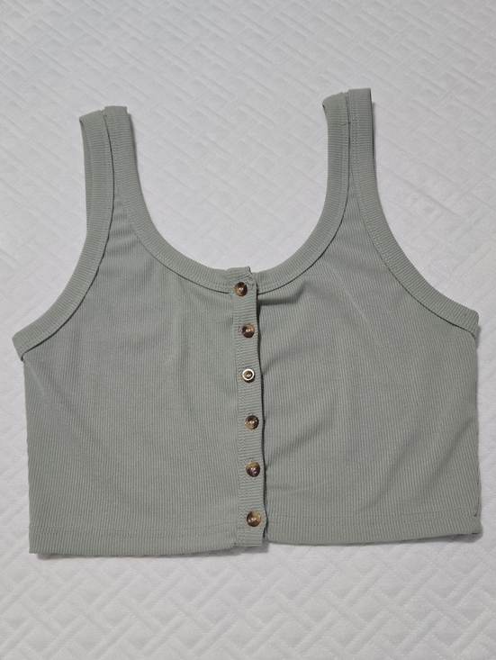 Tops - Ribbed Button Green Crop Tank Top Size M
